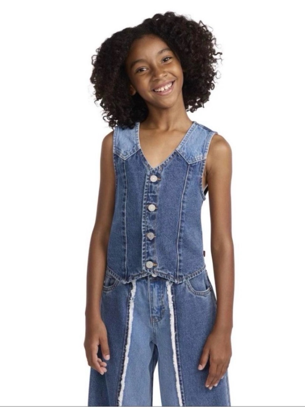 NWT Levi's Girls Two-tone V-Neck Denim Vest M 10-11Y Western Country Festival